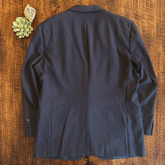 Christian Dior | Vintage Tonal Plaid Navy Blue Wool 2-pc Suit, Jacket Size 46R - Picture 3 of 15